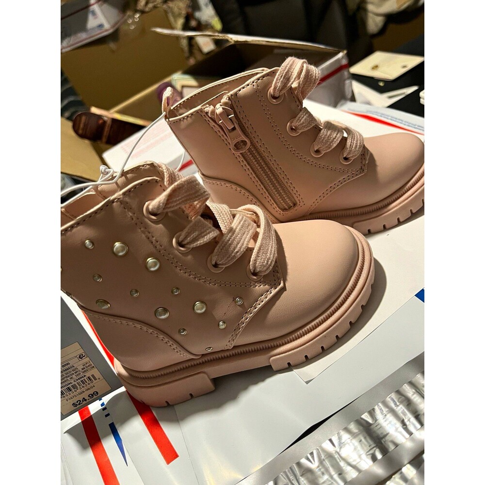 Blush Amaya Studded Lace-Up Combat Ankle Boots Side Zip girls baby US 6